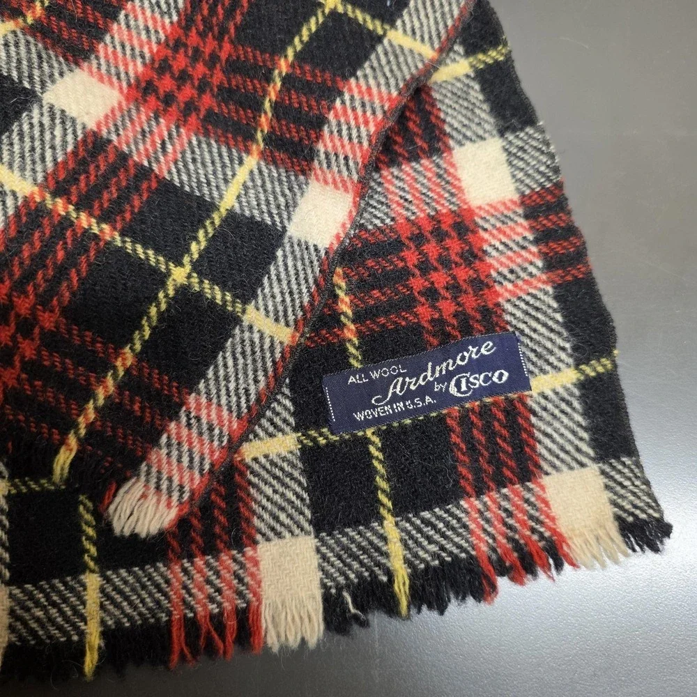 Ardmore By Isco Scarf Women One Size Black Plaid Wool Flannel Tasseled Winter